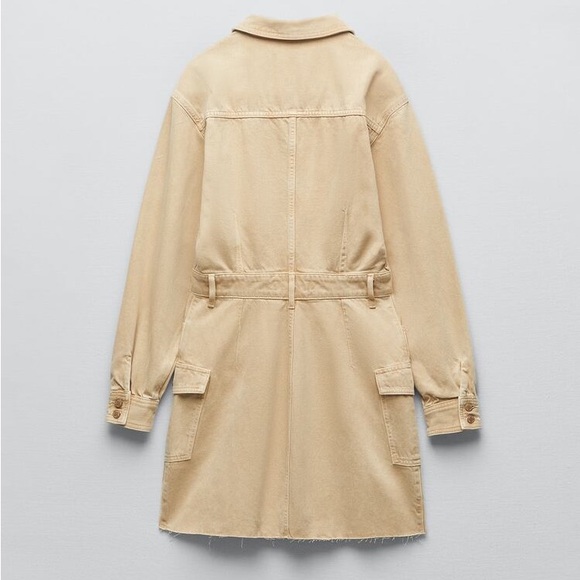 Zara dress denim jean long sleeve tan camel fall - Picture 10 of 12